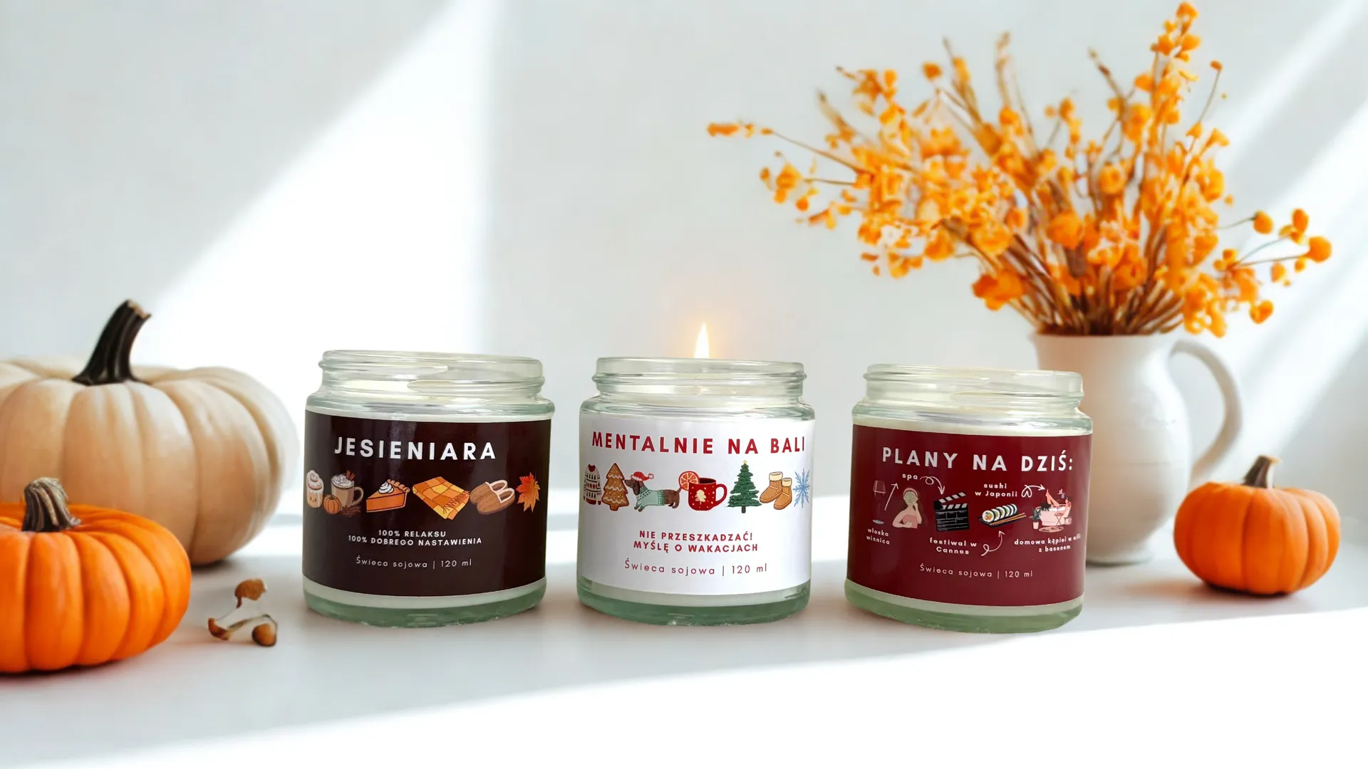 kolekcja-jesienno-zimowa-swieczuchowo Świece sojowe Jesieniara, Mentalnie na Bali i Plany na Dziś – kolekcja jesienno-zimowa od Świeczuchowo